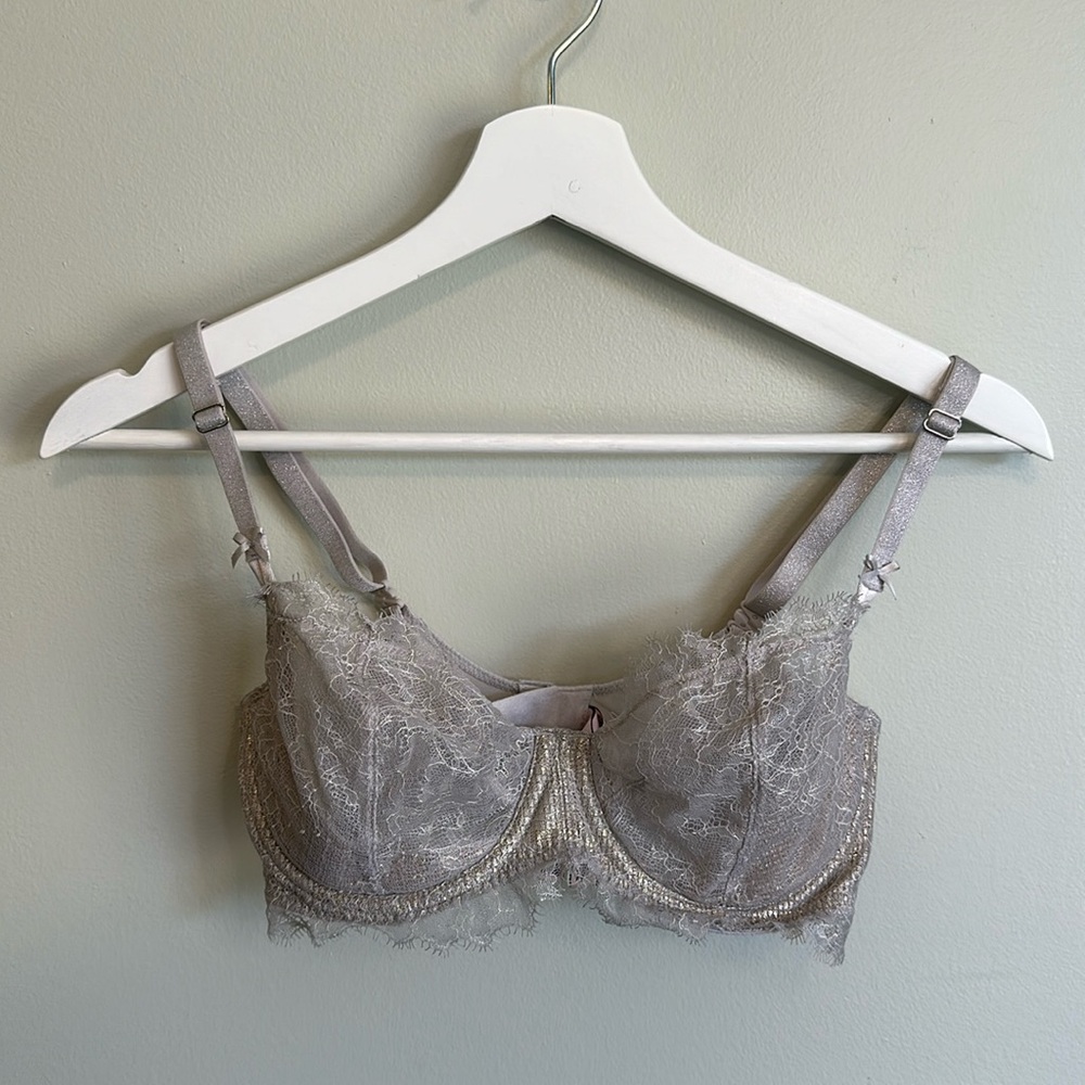 Silver/Gray lace half lined bra